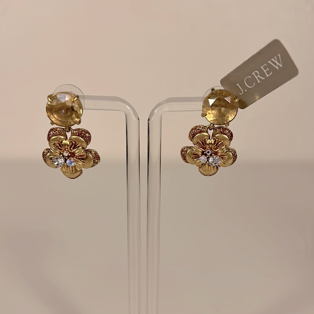 JCREW gold flower rhinestone earrings